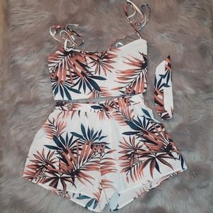 2 PC Tropical Print Cami Crop top and Short Set